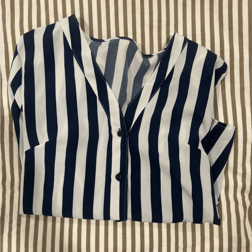 Striped Black and White Button-Up Shirt